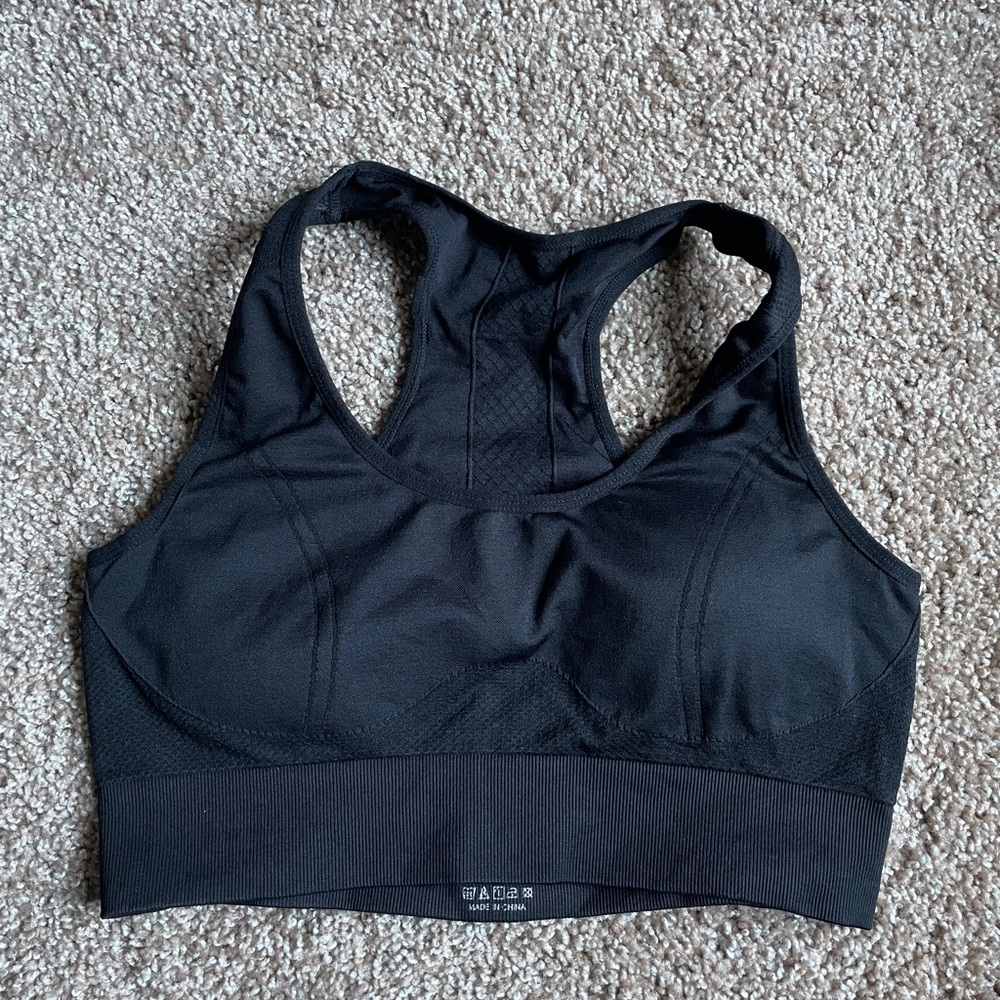 Shein Racerback High Impact Soft Cotton Black Sports Bra